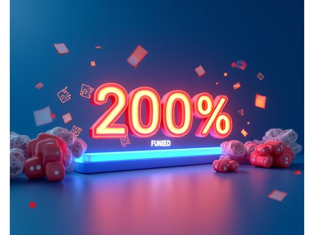 Successful Kickstarter campaign graphic for an indie board game, showing crowdfunding progress bar at 200% funded.