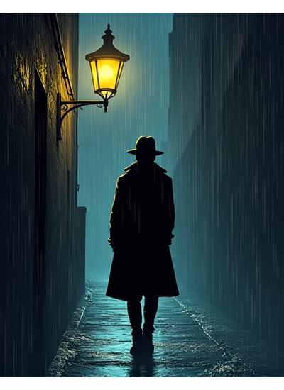 Cover art for 'Urban Legends: Noir', a detective comic featuring a silhouetted figure under a dramatic streetlamp in a rainy city scene.