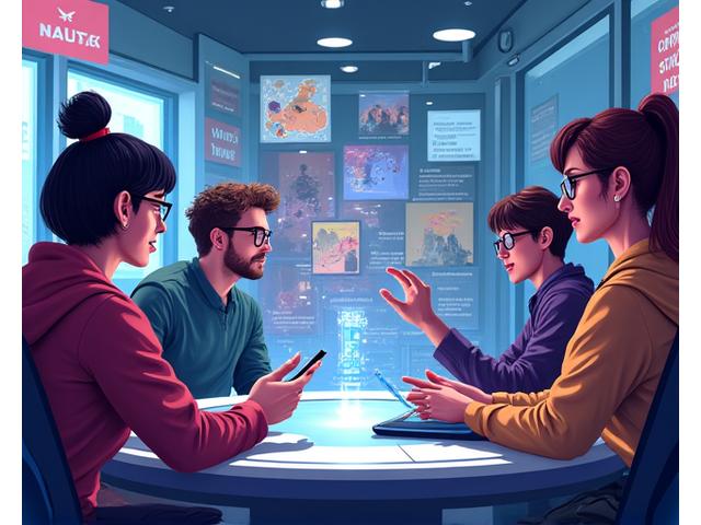 Dynamic illustration of diverse individuals collaborating through various contact methods: phone, email, and in-person meetings at Pixel Hearth Studios.