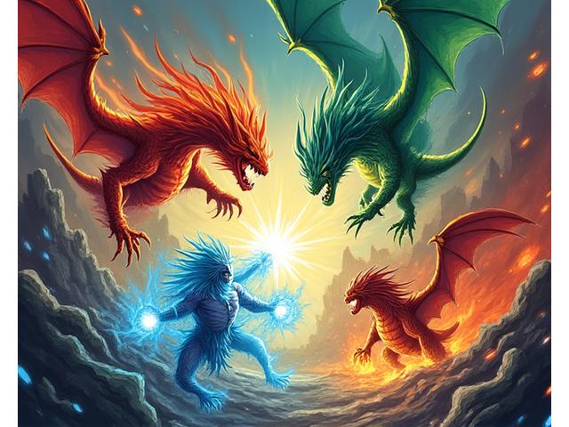Box art for 'Elemental Rift: The Card Game' board game showing mystical creatures in battle.