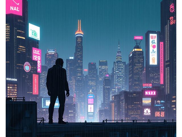 Cover for 'Neon Echoes, Issue #7' comic featuring a cyberpunk cityscape and a lone hacker hero.