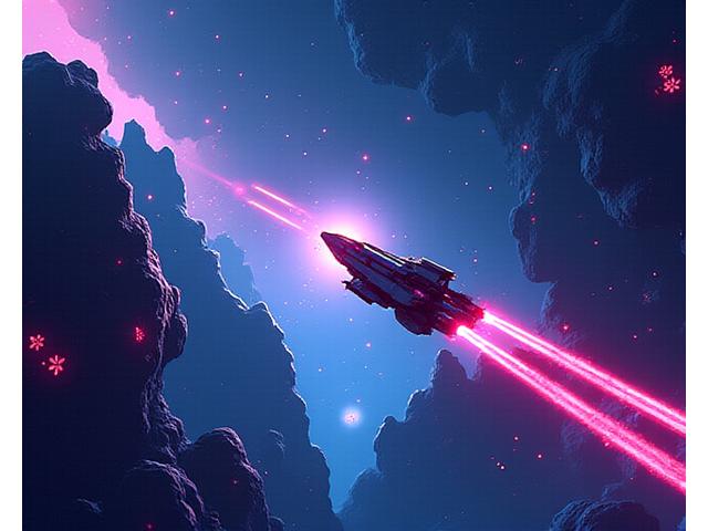 Screenshot of 'Astral Drift' indie game, showing a spaceship navigating a neon-lit asteroid field.